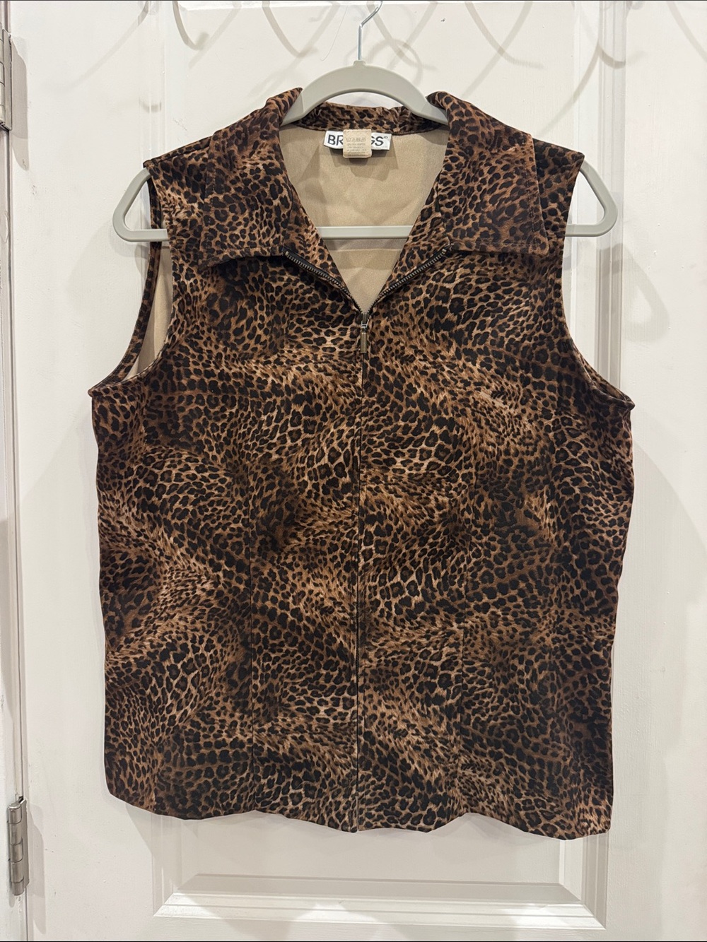 Briggs New York Leopard Print Zip-Front Sleeveless Vest Top Vintage Y2K